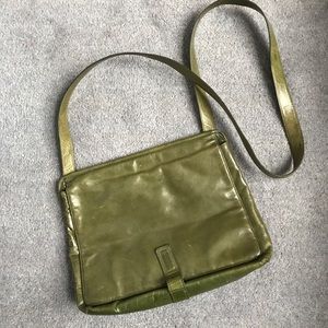 Crossbody DKNY green semi shiny leather bag
